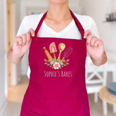Personalised Baking Apron with Name Apron for Her Floral Kitchen Mother's Day Birthday Christmas Gift