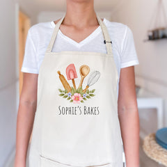 Personalised Baking Apron with Name Apron for Her Floral Kitchen Mother's Day Birthday Christmas Gift
