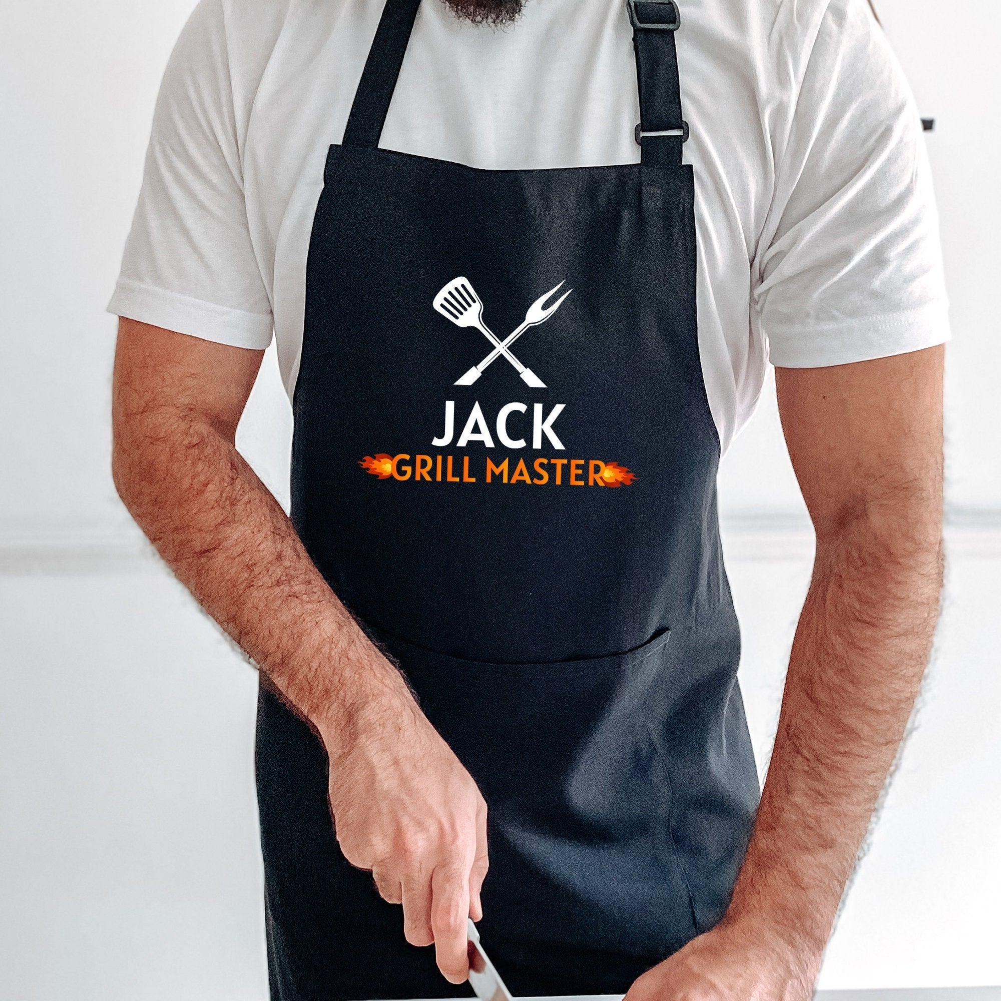 Personalised BBQ Apron For Men / Grill Master / Kitchen Barbecue Cooking Gift For Him Dad / Chef Husband Christmas Birthday Father's Day