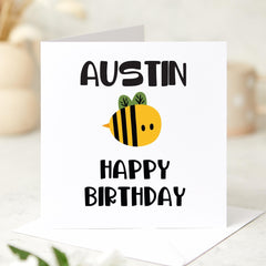 Personalised Bee Birthday Card for Boy or Girl Cute Bumblebee Design Custom Name Card for Kids Son Daughter Grandchild Granddaughter Niece