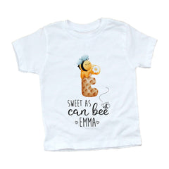 Personalised Bee Themed Initial And Name T-Shirt Bodysuit Sweet As Can Bee Kids Birthday