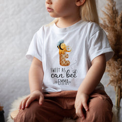 Personalised Bee Themed Initial And Name T-Shirt Bodysuit Sweet As Can Bee Kids Birthday