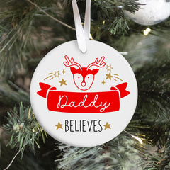 Personalised Believes Christmas Ornament Adult Kids Baby's First Tree Ornament with Name Xmas Keepsake Gift with Santa or Reindeer Design