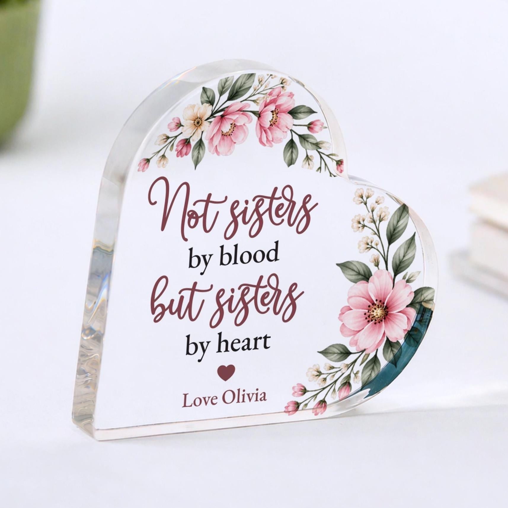 Personalised Best Friend Heart Plaque, Sisters By Heart Acrylic Plaque Keepsake