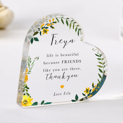 Personalised Best Friend Thank You Gift – Custom Name Acrylic Heart Plaque Keepsake Birthday, Friendship or Appreciation Present