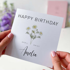 Personalised Birth Flower Card For Born In April Happy Birthday Card With Name As Flower Added Birth Month April Birthday Daisy For Her