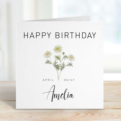 Personalised Birth Flower Card For Born In April Happy Birthday Card With Name As Flower Added Birth Month April Birthday Daisy For Her