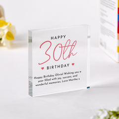 Personalised Birthday Acrylic Plaque gift for Her Custom Name & Age Keepsake with Message Elegant Milestone Display 30th 40th 50th 60th 70th
