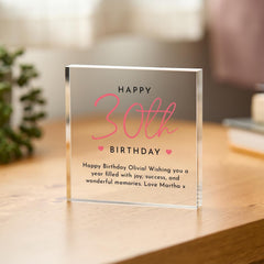 Personalised Birthday Acrylic Plaque gift for Her Custom Name & Age Keepsake with Message Elegant Milestone Display 30th 40th 50th 60th 70th