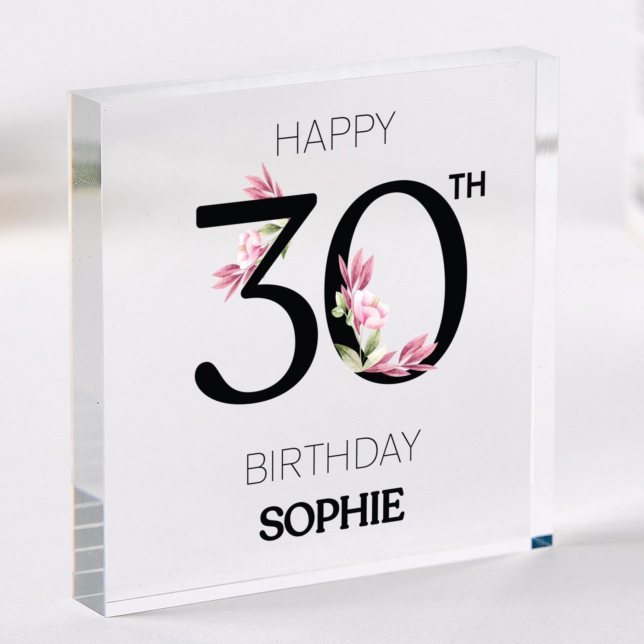 Personalised Birthday Acrylic Plaque With Age and Name Floral Design Gift for Her Mum Friend or Sister Party Decor