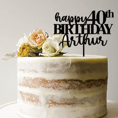 Personalised Birthday Cake Topper, Name & Age, Wooden Gold Silver Rose Gold Black, 30th - 90th Birthday, Adult Kids Party Decor