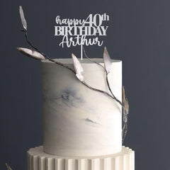 Personalised Birthday Cake Topper, Name & Age, Wooden Gold Silver Rose Gold Black, 30th - 90th Birthday, Adult Kids Party Decor