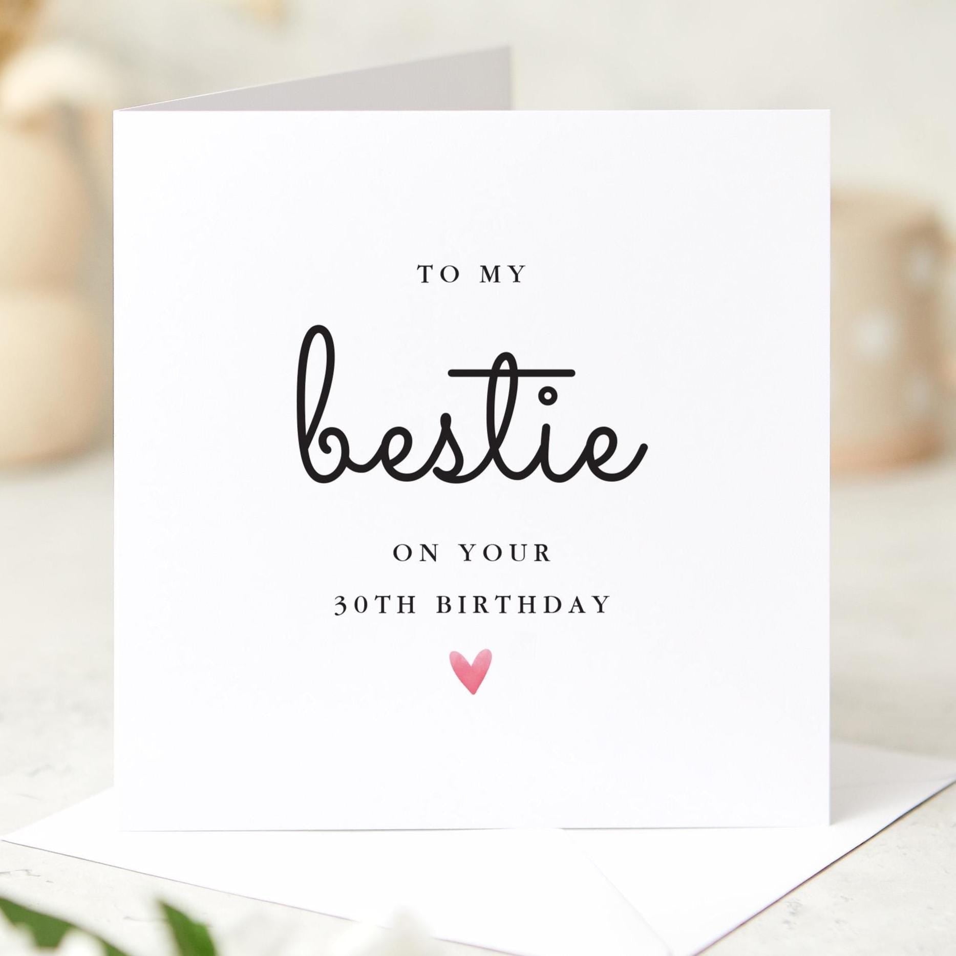 Personalised Birthday Card for Bestie with Age Milestone Design for Best Friend Her or Him Elegant Minimal Greeting Card