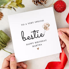 Personalised Birthday Card for Bestie with Name Best Friend Gift Card with Balloons for Friend Sibling Her Sister Daughter Niece