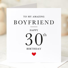 Personalised Birthday Card for Boyfriend Custom Age Milestone Card for Him Romantic Minimal Design for 30th 40th 50th or Any Age Celebration