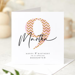 Personalised Birthday Card for Daughter Custom Age Card for Daughter Pink Gold Elegant Design Kids Birthday Keepsake 5th 6th 7th 8th 9th