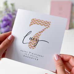 Personalised Birthday Card for Daughter Custom Age Card for Daughter Pink Gold Elegant Design Kids Birthday Keepsake 5th 6th 7th 8th 9th