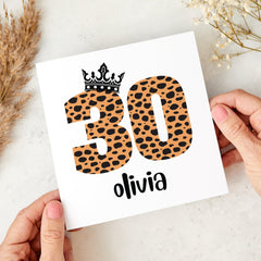 Personalised Birthday Card for Her Leopard Print Crown Design Card for Daughter Sister Friend Queen 20 30 40 50 60 70 birthday gift card