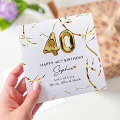 Personalised Birthday Card for Her or Him Gold Balloon Design Custom Name and Message Birthday Card for Mum Sister Friend 30th 40th 50th 60