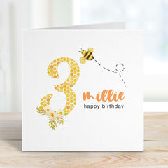 Personalised Birthday Card With Name And Age Bee Concept For Kids Gift Card 1St 2Nd 3Rd 4Th 5Th 6Th For Boy Girl Son Daughter Nephew Niece