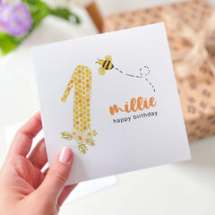 Personalised Birthday Card With Name And Age Bee Concept For Kids Gift Card 1St 2Nd 3Rd 4Th 5Th 6Th For Boy Girl Son Daughter Nephew Niece