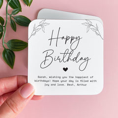 Personalised Birthday Coaster Gift for Her Elegant Black White Floral Design with Name and Your Message Unique Keepsake Gift for Friend