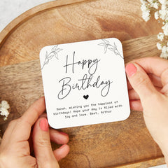 Personalised Birthday Coaster Gift for Her Elegant Black White Floral Design with Name and Your Message Unique Keepsake Gift for Friend