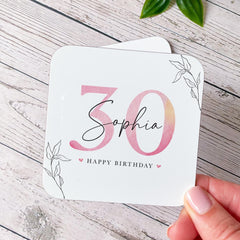 Personalised Birthday Coaster With Name & Age Gift for Her Elegant Pink Keepsake for 30th 40th 50th 60th 70th Birthday