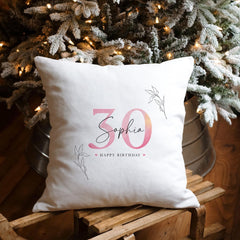 Personalised Birthday cushion with name and age Gift for her mum auntie friend 30th 40th 50th 60th 70th birthday present keepsake