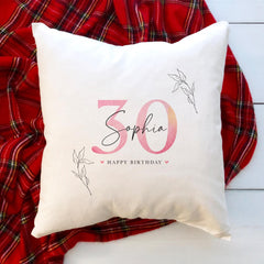 Personalised Birthday cushion with name and age Gift for her mum auntie friend 30th 40th 50th 60th 70th birthday present keepsake