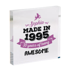 Personalised Birthday Gift Acrylic Plaque Made In Year Design Keepsake for Her Sister Mum Grandma 21st 30th 40th 50th