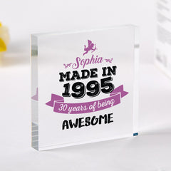 Personalised Birthday Gift Acrylic Plaque Made In Year Design Keepsake for Him, Her, Friend or Family 21st 30th 40th 50th