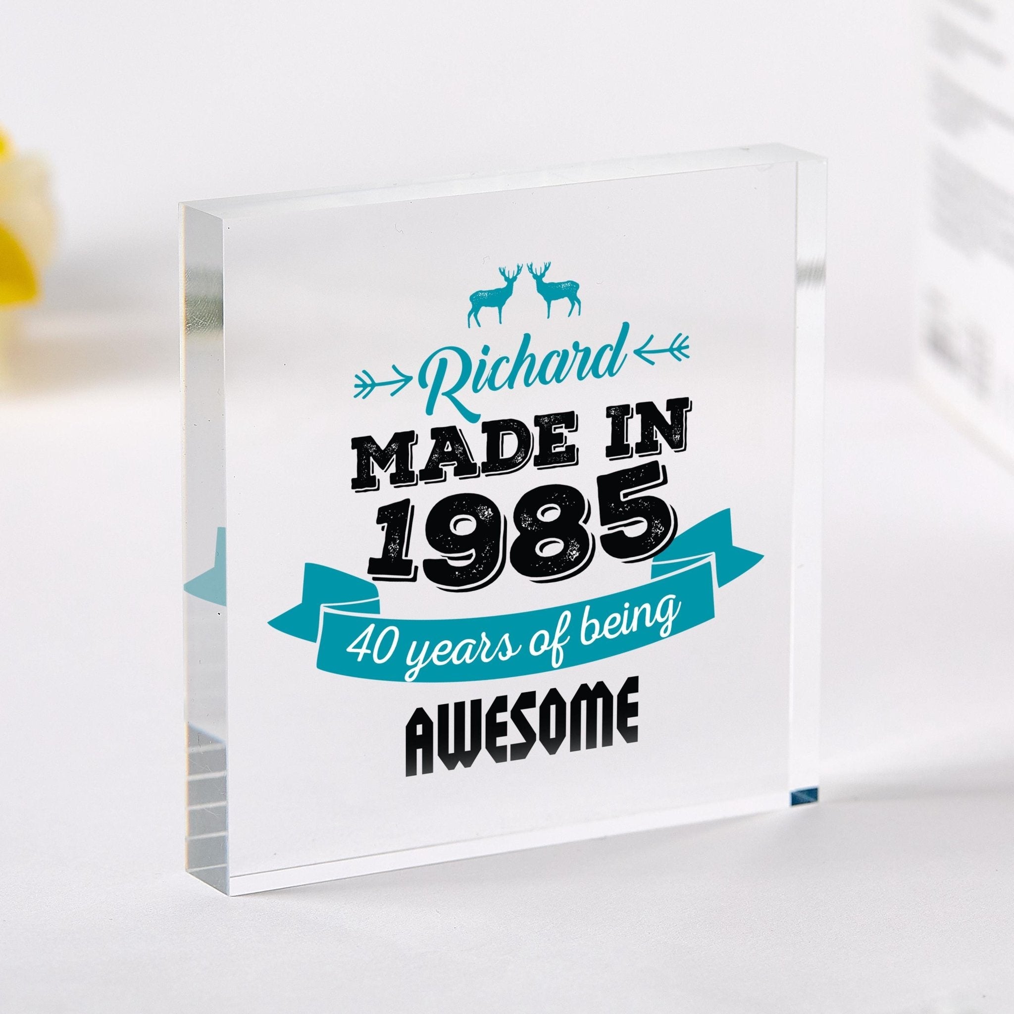 Personalised Birthday Gift Acrylic Plaque Made In Year Design Keepsake for Him, Her, Friend or Family 21st 30th 40th 50th