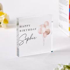 Personalised Birthday Gift for Her Acrylic Plaque Gift with Name Elegant Balloon Design Keepsake Custom Birthday Display for Her or Friend