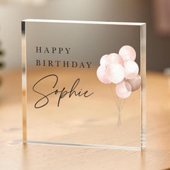 Personalised Birthday Gift for Her Acrylic Plaque Gift with Name Elegant Balloon Design Keepsake Custom Birthday Display for Her or Friend