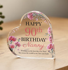 Personalised Birthday Gift for Nanny Heart - Shaped Acrylic Plaque Custom Floral Keepsake with Message Special Nan Present Grandma's birthday