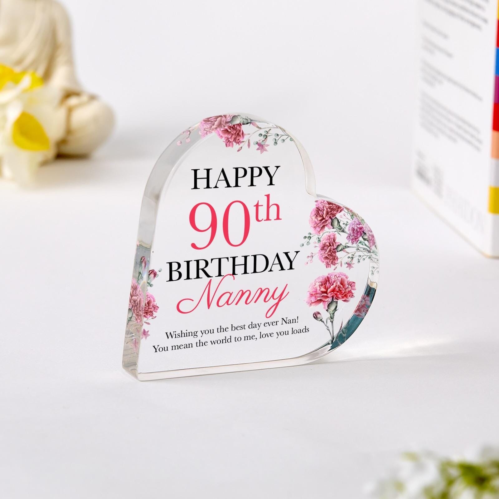 Personalised Birthday Gift for Nanny Heart - Shaped Acrylic Plaque Custom Floral Keepsake with Message Special Nan Present Grandma's birthday