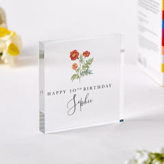 Personalised Birthday Gift with Name and Age Acrylic Plaque Gift for Her Elegant Floral Milestone Keepsake for Daughter Friend 18 21 30 40