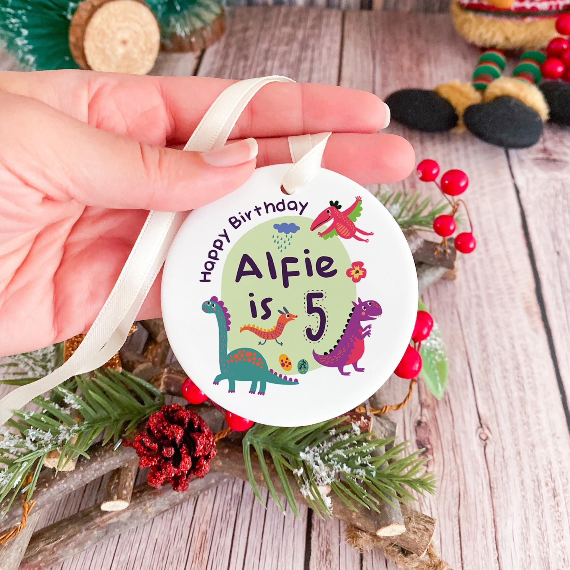 Personalised Birthday Ornament with Name Baby's Kid's Dinosaur 1st 2nd 3rd 4th 5th 6th 7th 8th 9th 10th Birthday for Boy Girl Nephew Niece