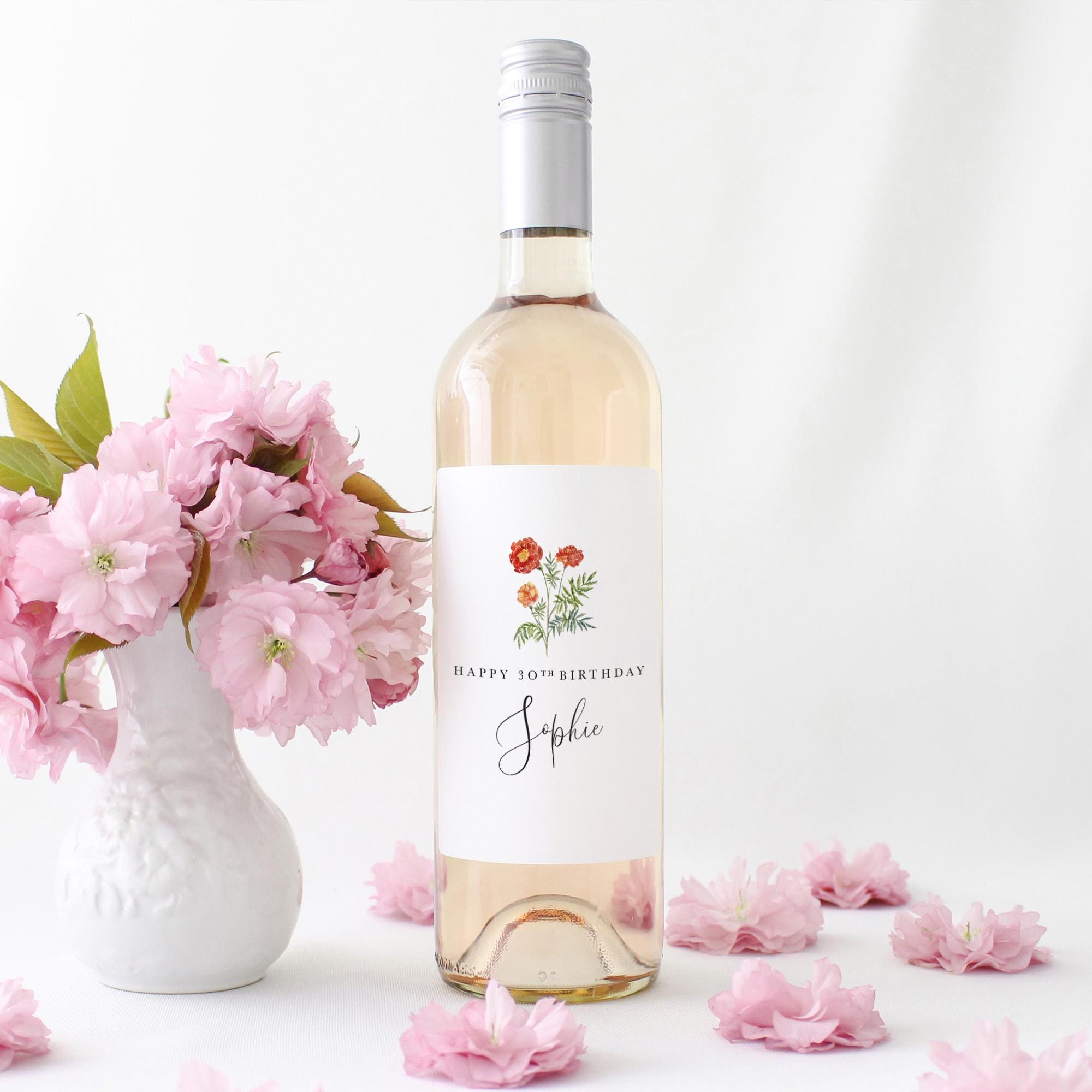 Personalised Birthday Wine Label Beautiful Floral Design for Her Unique Gift Idea for 30th 40th 50th Friend Sister Teacher Neighbour Nanny