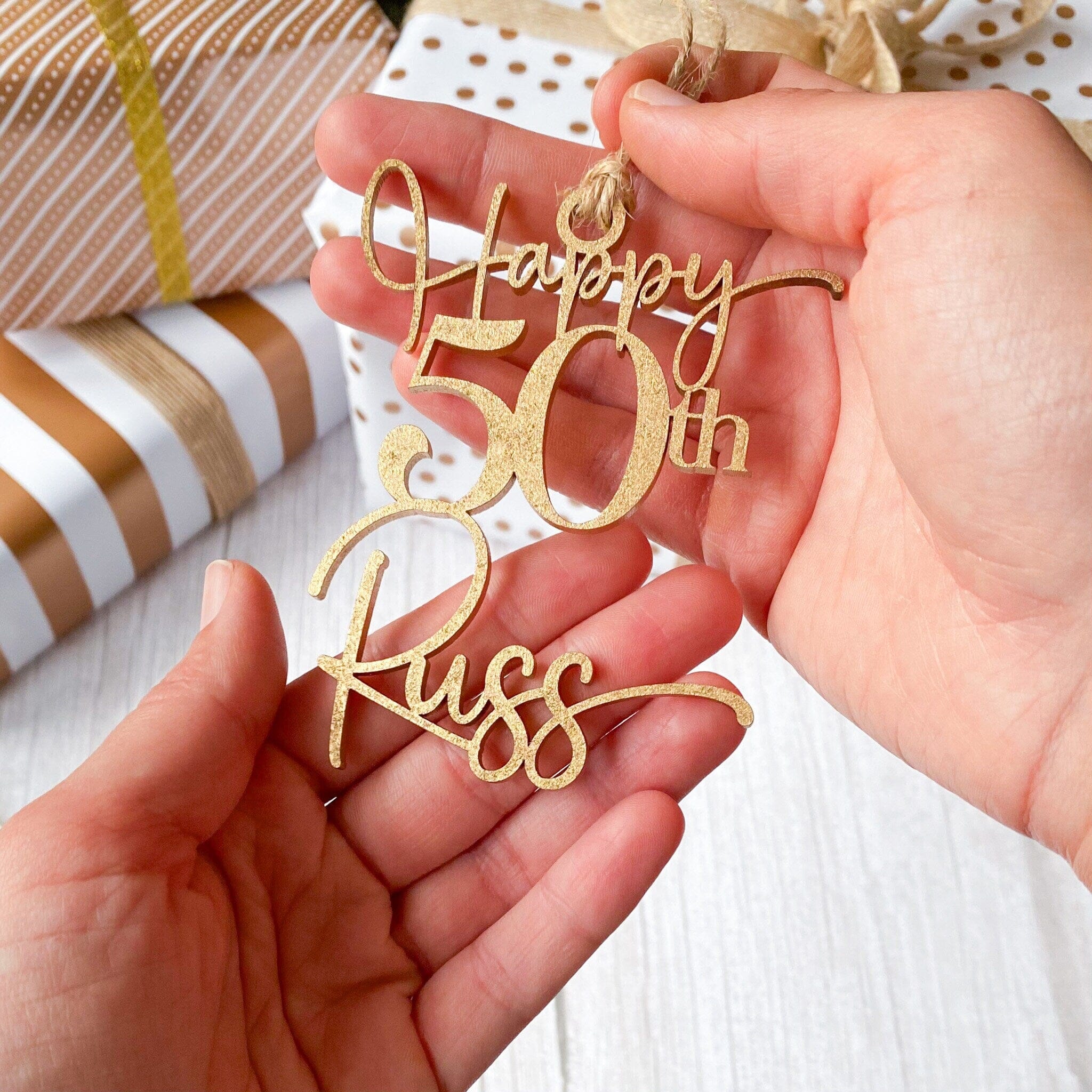 Personalised Birthday Wooden Gift Tag With Name And Age Gold Silver Rose Gold Black Natural Colour