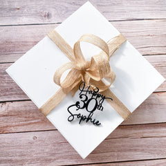 Personalised Birthday Wooden Gift Tag With Name And Age Gold Silver Rose Gold Black Natural Colour