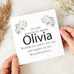 Personalised Bride Wedding Day Card Beautiful Bride Card with Name Floral Wedding Card Sentimental Keepsake for Her Bridal Shower Hen Party