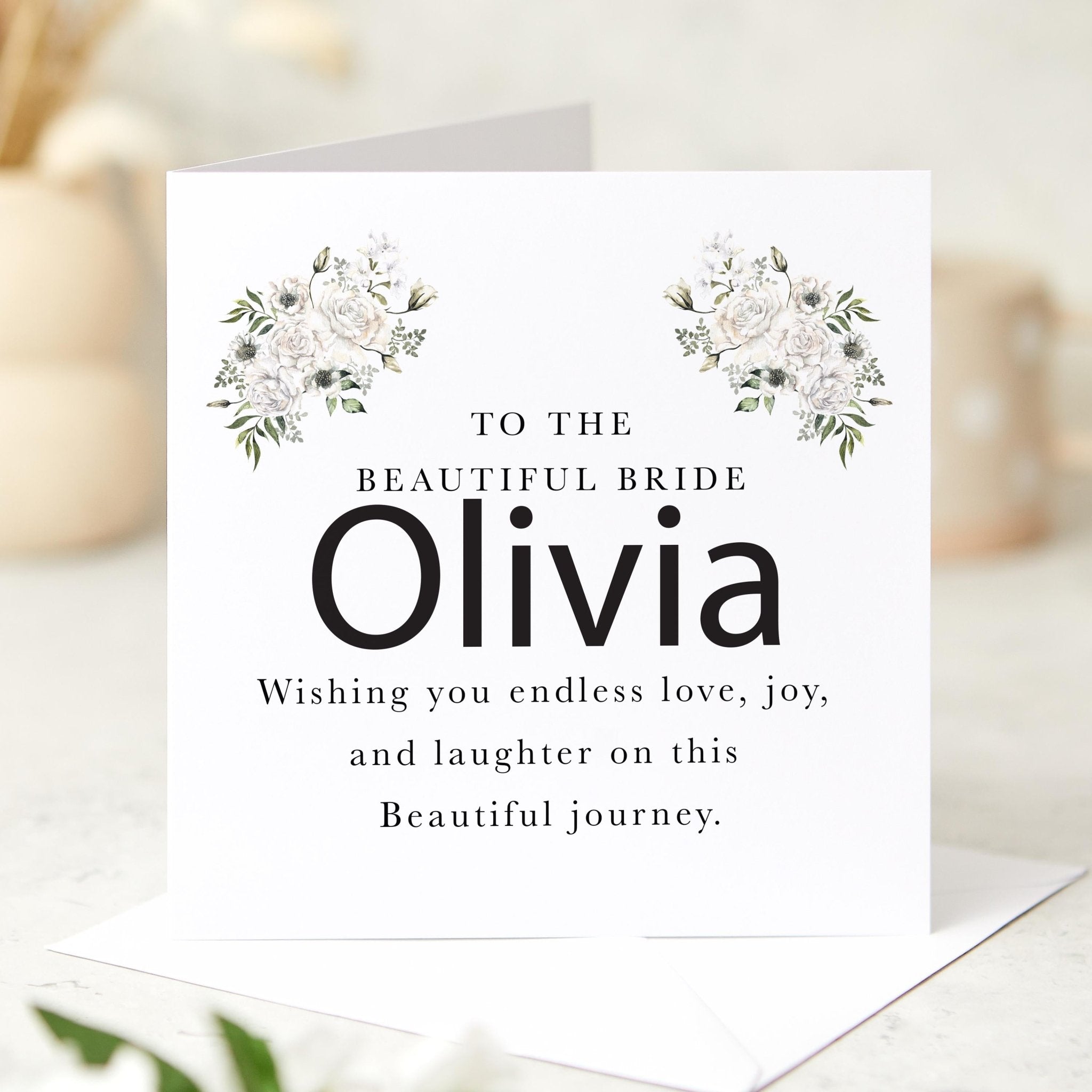 Personalised Bride Wedding Day Card Beautiful Bride Card with Name Floral Wedding Card Sentimental Keepsake for Her Bridal Shower Hen Party