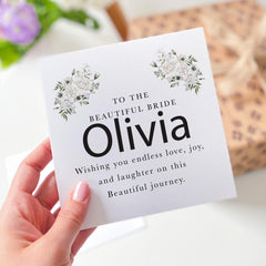 Personalised Bride Wedding Day Card Beautiful Bride Card with Name Floral Wedding Card Sentimental Keepsake for Her Bridal Shower Hen Party