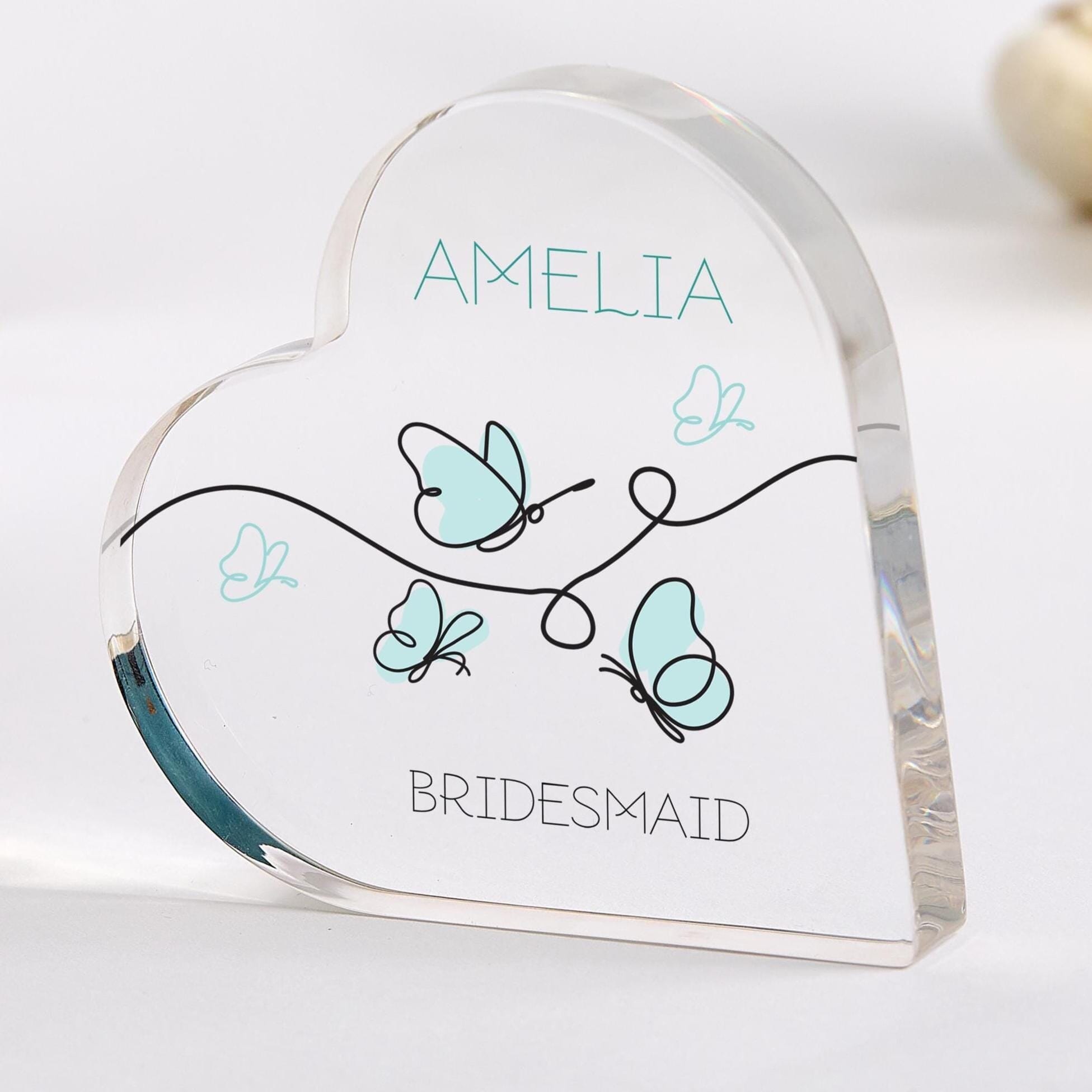 Personalised Bridesmaid ALL ROLES Acrylic Heart Plaque Name Bridesmaid Proposal Thank You Wedding Bridal Shower Hen Party Keepsake