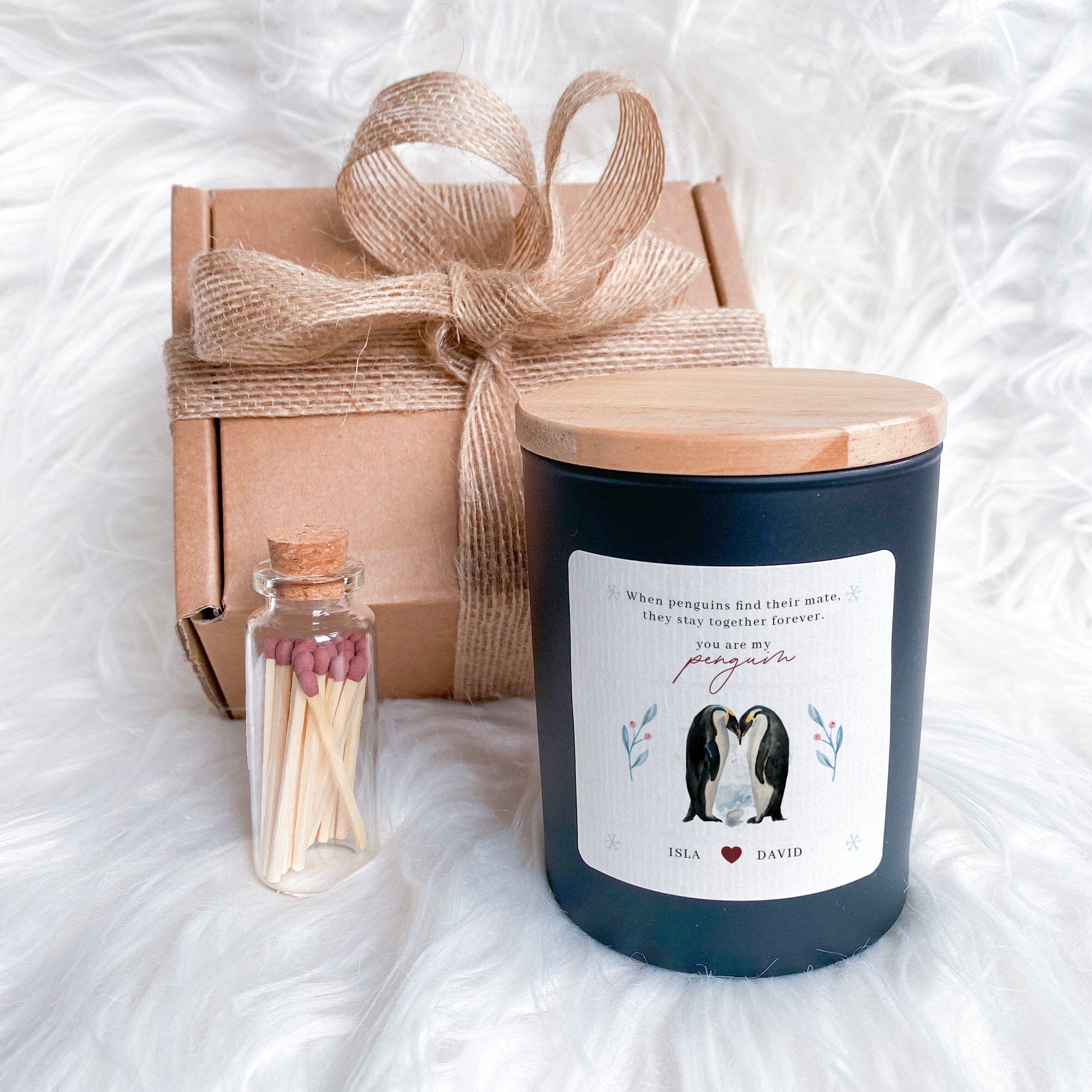 Personalised Candle Set With Couple Names You Are My Penguin Gift For Wife Her Husband Girlfriend