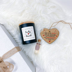 Personalised Candle Set With Wooden Heart With Couple Names Gift For Her Him Valentines Day Wife Girlfriend