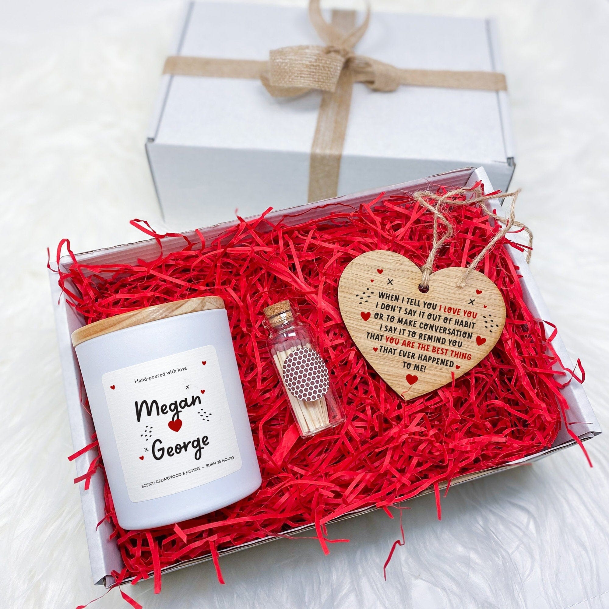 Personalised Candle Set With Wooden Heart With Couple Names Gift For Her Him Valentines Day Wife Girlfriend