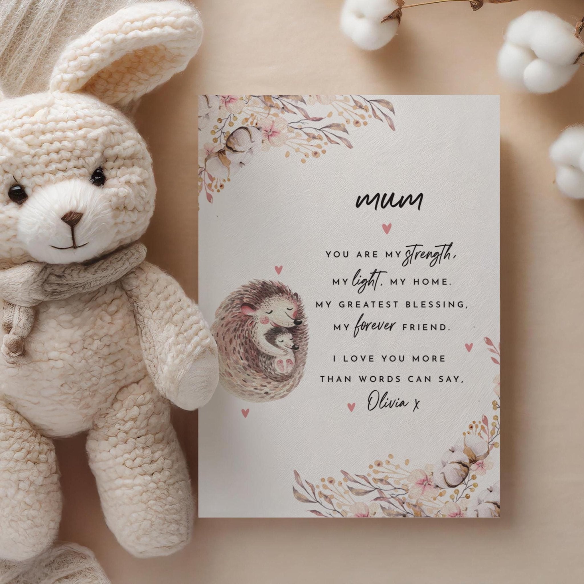 Personalised Card for Mum from Daughter or Son Cute Hedgehog Heartfelt ...